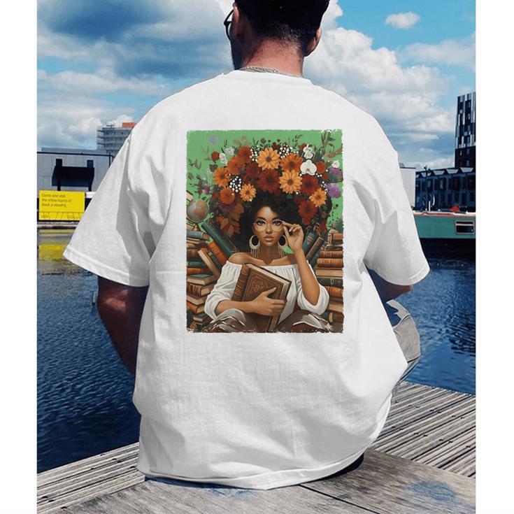 History Month Black Afro Girl Women Book Lovers Floral Men's Back Print T-Shirt
