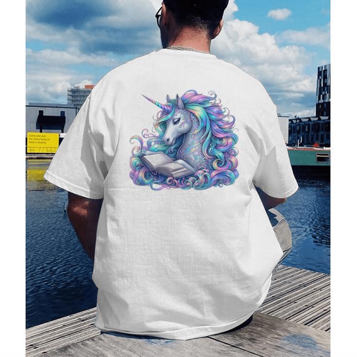 Unicorn Reading For Book Lovers Readers Men's Back Print T-Shirt Unicorn Reading For Book Lovers Readers Men's Back Print T-Shirt