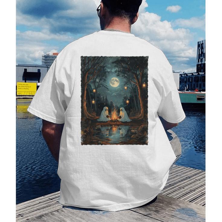 Vintage Ghost Book Reading Camping Gothic Halloween Teachers Men's Back Print T-Shirt