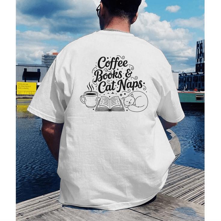 Vintage Retro Coffee Books & Cat Naps Men's Back Print T-Shirt