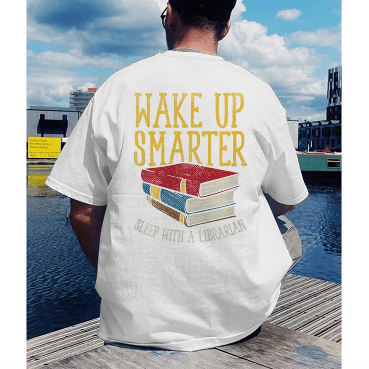Wake Up Smarter Librarian Book Stack Premium Tri-Blend Men's Back Print T-Shirt