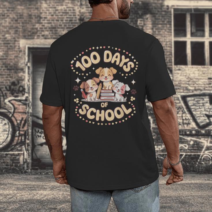 100 Days Of School Cute Puppies And Books Men's Back Print T-Shirt 100 Days Of School Cute Puppies And Books Men's Back Print T-Shirt