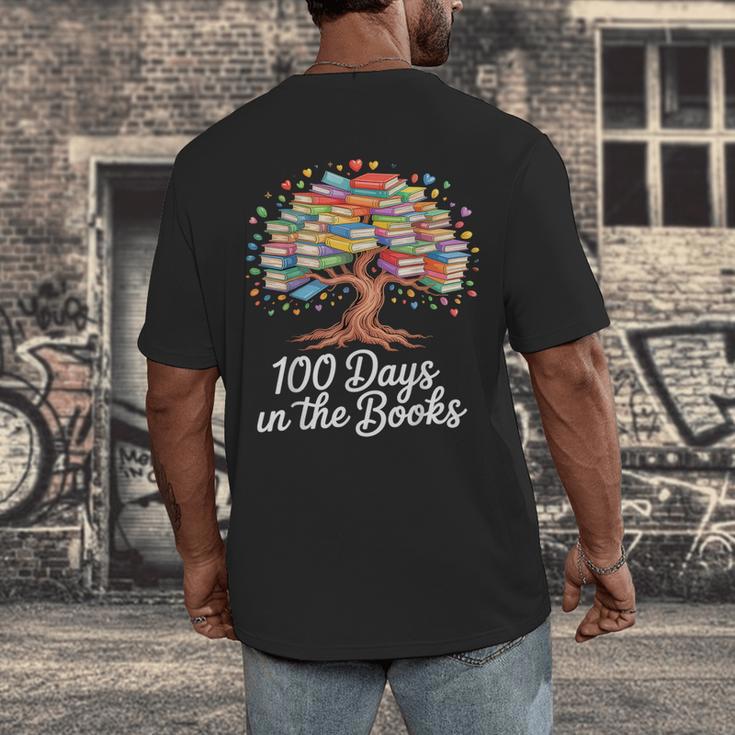 100th Day Of School Books Tree Reading Men's Back Print T-Shirt