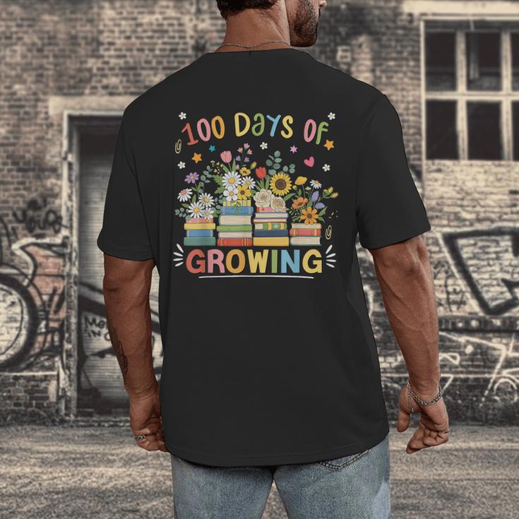 100th Day Of School Teacher Floral Books 100 Days Of Growing Men's Back Print T-Shirt 100th Day Of School Teacher Floral Books 100 Days Of Growing Men's Back Print T-Shirt