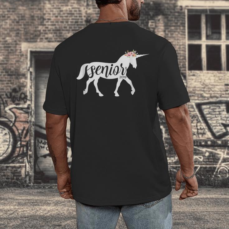 2019 Senior Unicorn Shirt Graduation High School College Men's Back Print T-Shirt