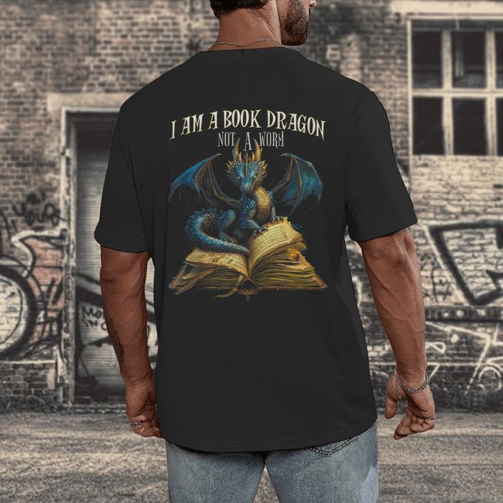 3 Bookish Quote I Am a Book Dragon Not a Worm Reading Book Men's Back Print T-Shirt