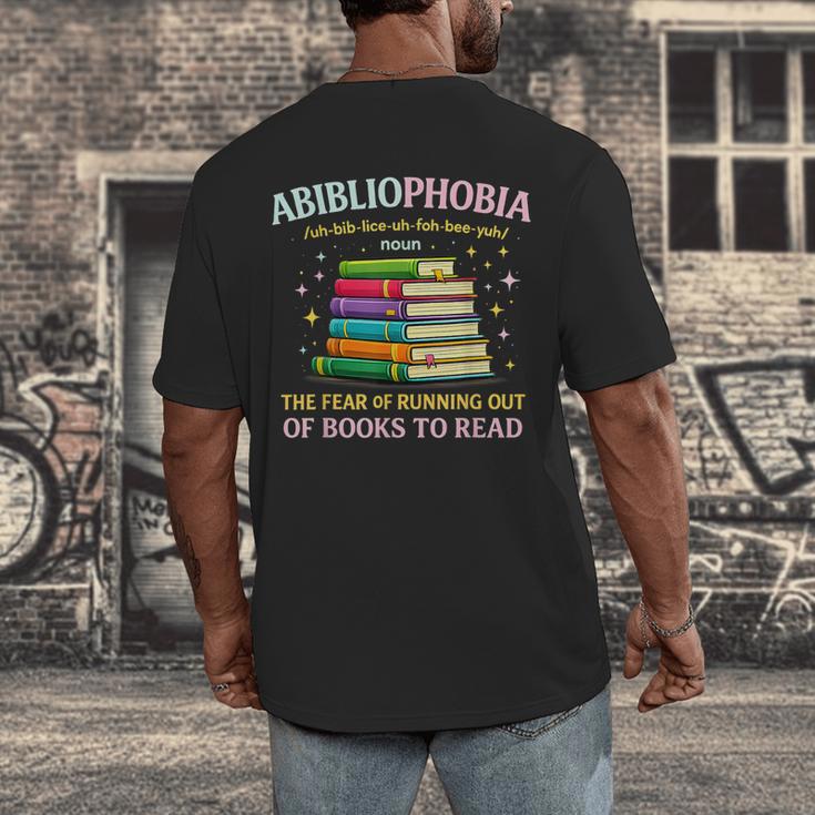 Abibliophobia Bibliophilia Abibliophobia Book Lovers Men's Back Print T-Shirt