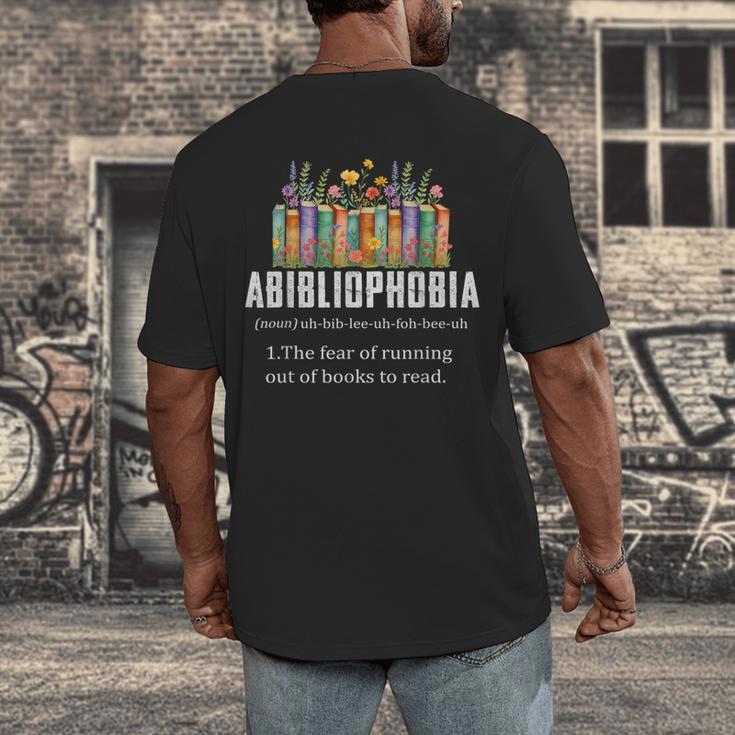 Abibliophobia Definition Book Reader Book Nerd Book Reading Men's Back Print T-Shirt