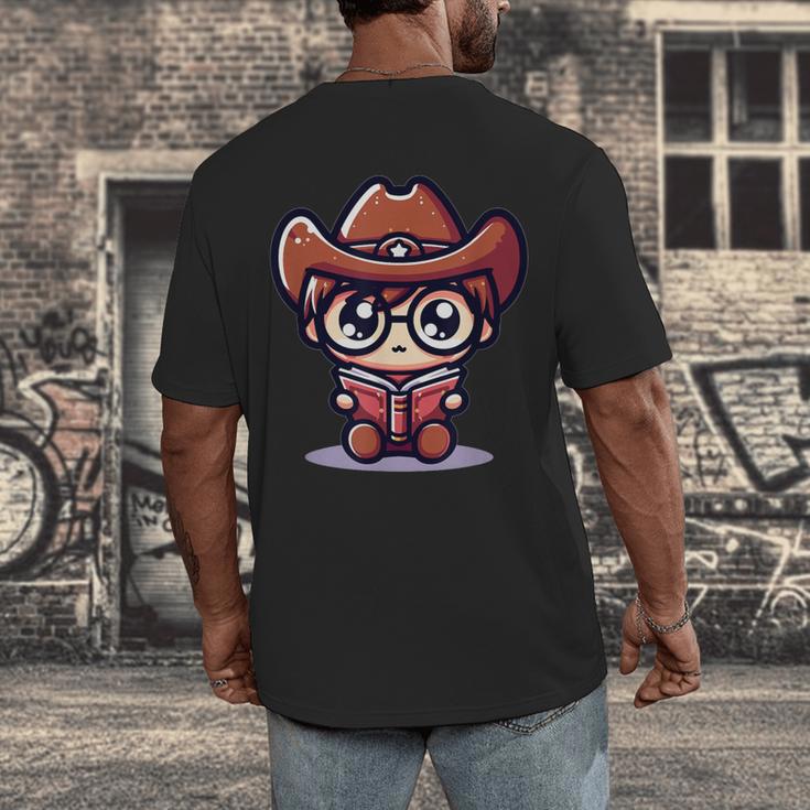 Adorable Book Lover Cowboy With Reading Glasses Cute Men's Back Print T-Shirt