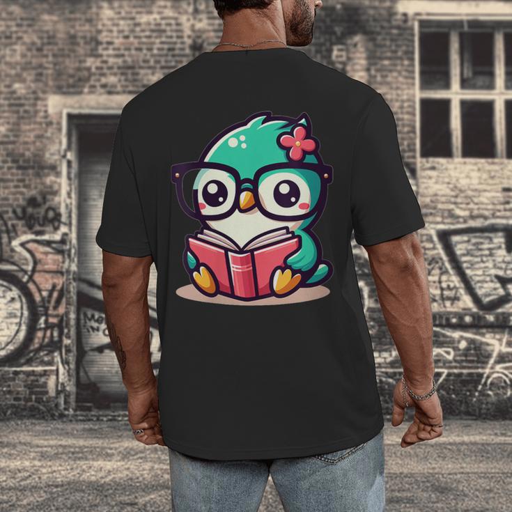 Adorable Book Lover Humming Bird With Reading Glasses Cute Men's Back Print T-Shirt Adorable Book Lover Humming Bird With Reading Glasses Cute Men's Back Print T-Shirt