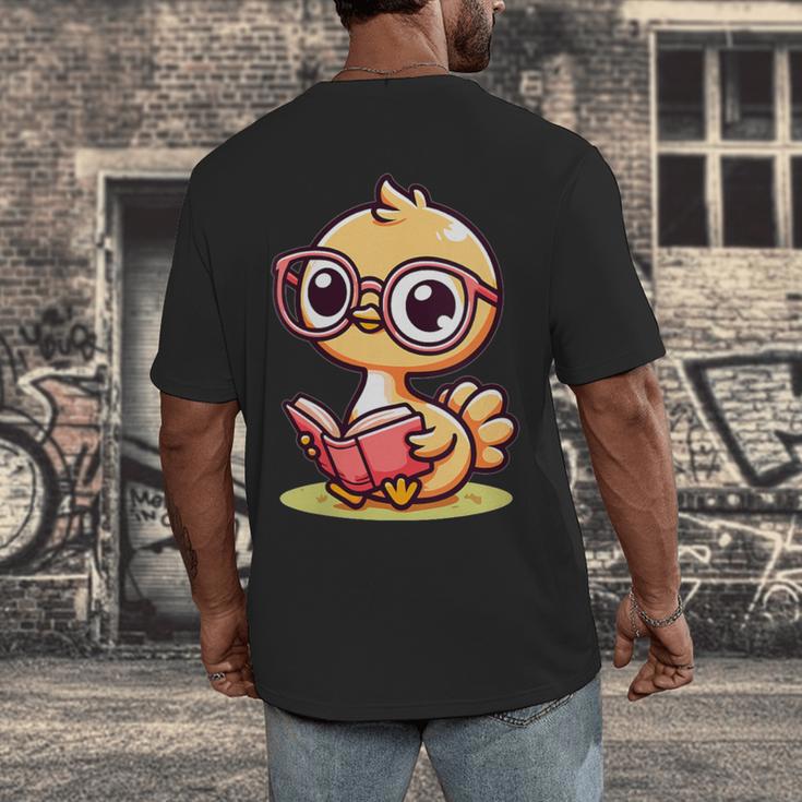 Adorable Book Lover Ostrich With Reading Glasses Cute Men's Back Print T-Shirt