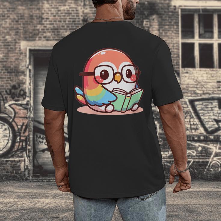 Adorable Book Lover Parrot With Reading Glasses Cute Men's Back Print T-Shirt