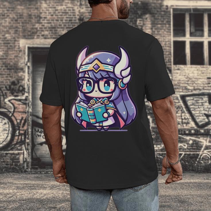 Adorable Book Lover Valkyrie With Reading Glasses Cute Men's Back Print T-Shirt Adorable Book Lover Valkyrie With Reading Glasses Cute Men's Back Print T-Shirt