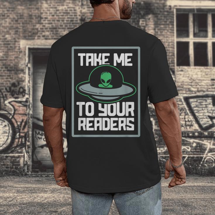 Alien Quote Take Me To Your Readers Sci-Fi Ufo Book Lover Men's Back Print T-Shirt Alien Quote Take Me To Your Readers Sci-Fi Ufo Book Lover Men's Back Print T-Shirt