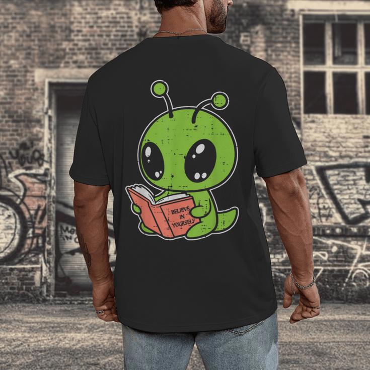 Alien Reading Book Believe In Yourself Kids Women Men Men's Back Print T-Shirt Alien Reading Book Believe In Yourself Kids Women Men Men's Back Print T-Shirt