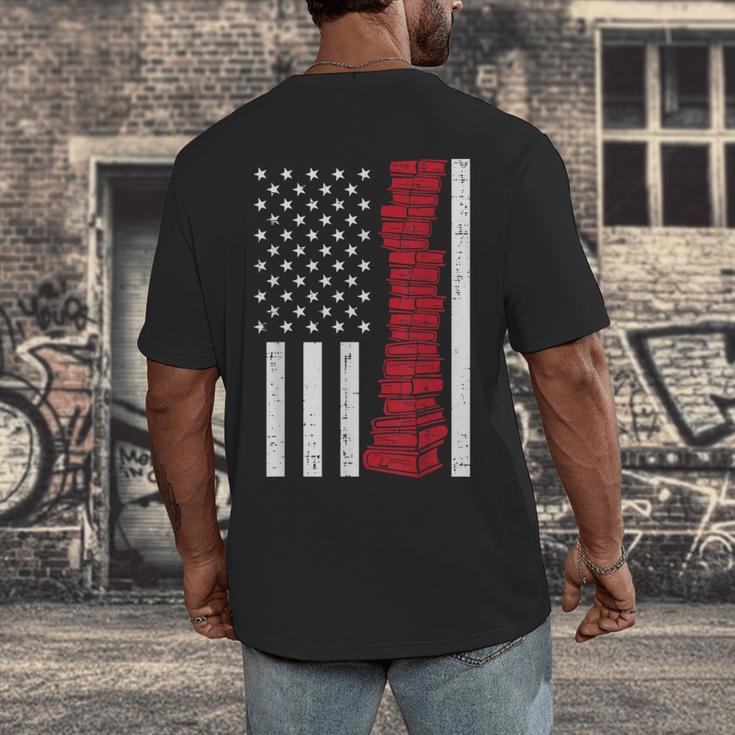 America Flag Read Book Reading Librarian Men Women Kids Men's Back Print T-Shirt
