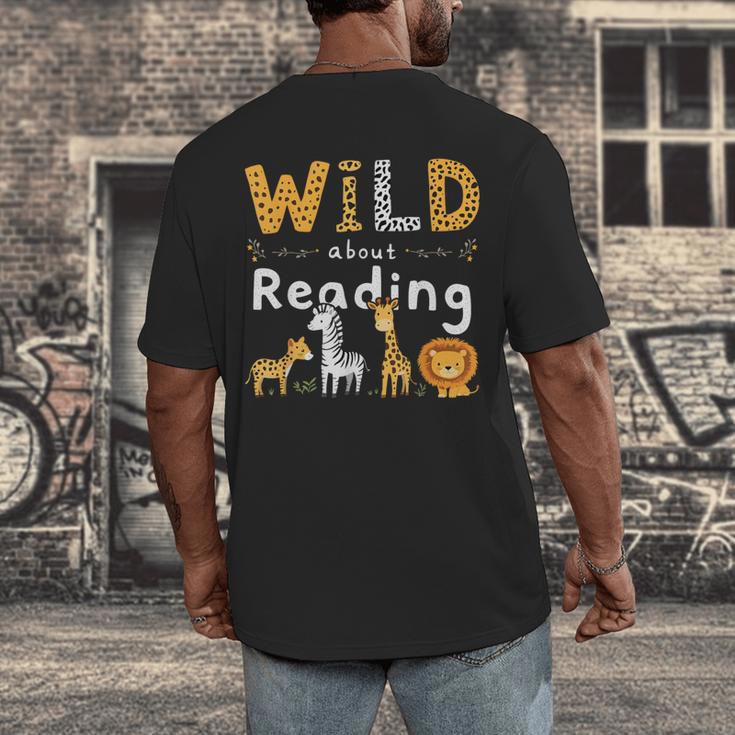 Animal Print Read A Book Character Kids Wild About Reading Men's Back Print T-Shirt
