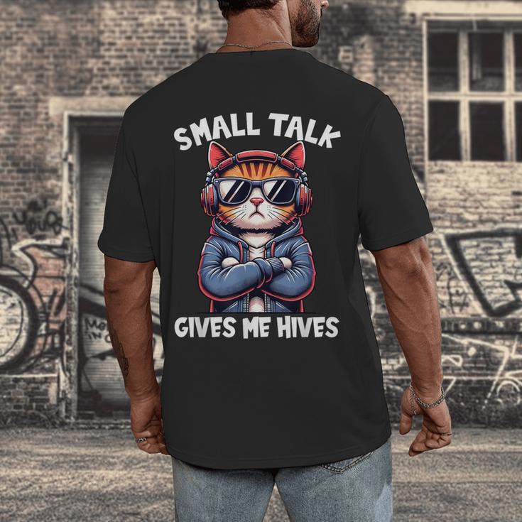 Anti Social Anxiety Mindfulness No Small Talk Introvert Cat Men Women Men's Back Print T-Shirt