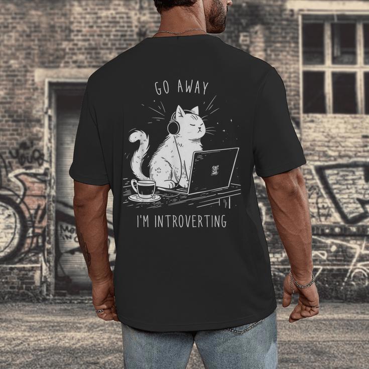 Antisocial Introvert Cat With Coffee On Computer Emo Goth For Men Women Men's Back Print T-Shirt