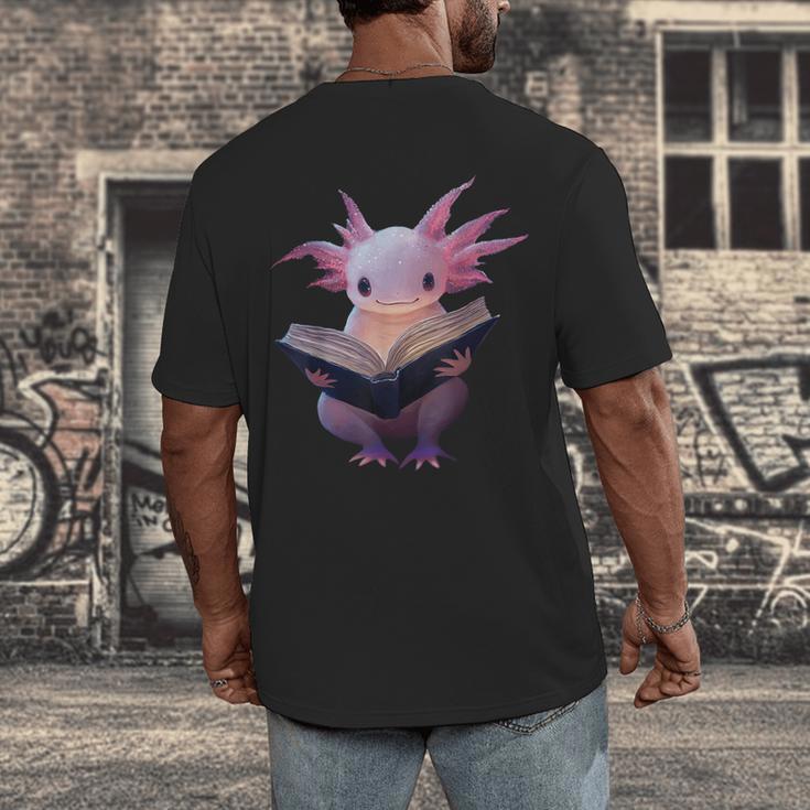 Axolotl Bookworm Reading Book Kawaii Graphic Men's Back Print T-Shirt