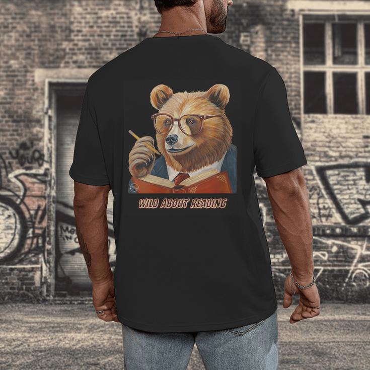 Bear Reading Book Glasses Library Zoo Teacher School Animal Men's Back Print T-Shirt