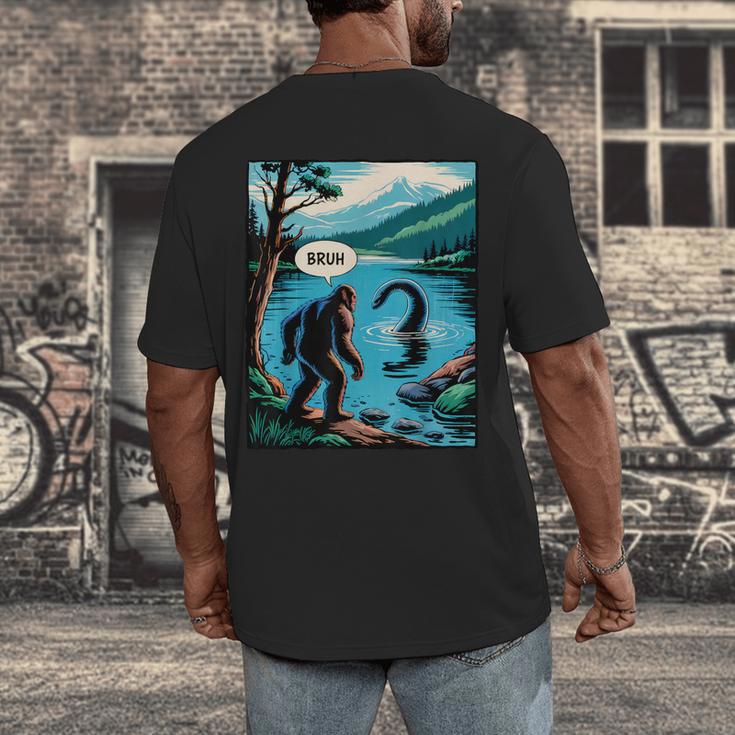 Bigfoot Sasquatch Loch Ness Monster Introvert Bruh Men's Back Print T-Shirt