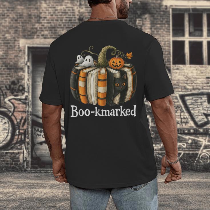 Boo-Kmarked Fall Pumpkin Books Halloween Teacher Teaching Men's Back Print T-Shirt