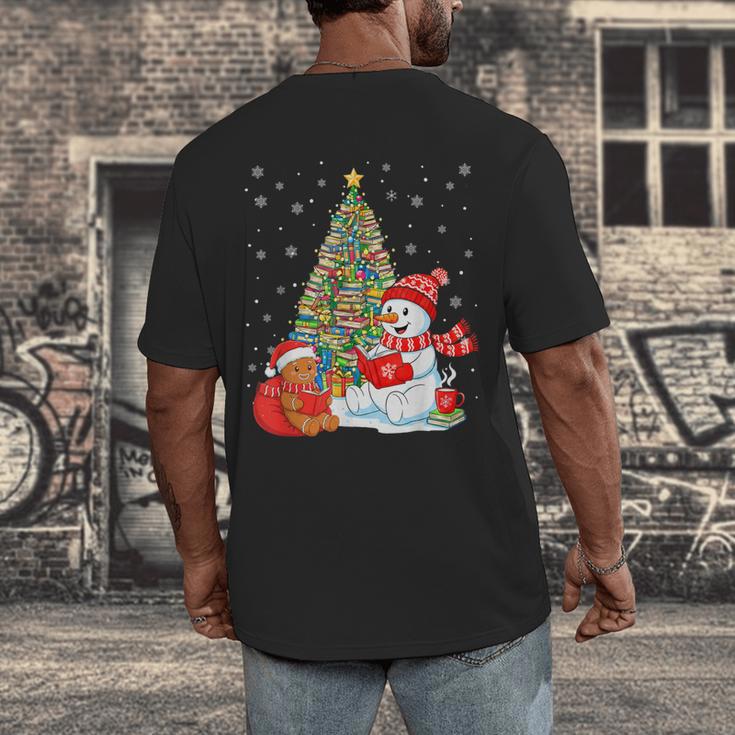 Book Christmas Tree Bookworm Gingerbread Man Snowman Reading Men's Back Print T-Shirt Book Christmas Tree Bookworm Gingerbread Man Snowman Reading Men's Back Print T-Shirt
