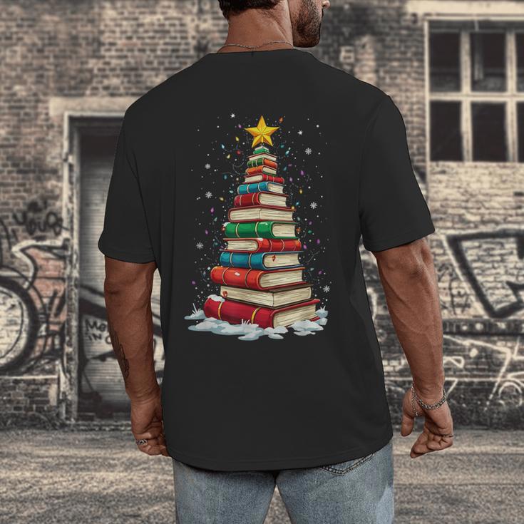 Book Christmas Tree Book Lover Teacher Librarian Men's Back Print T-Shirt