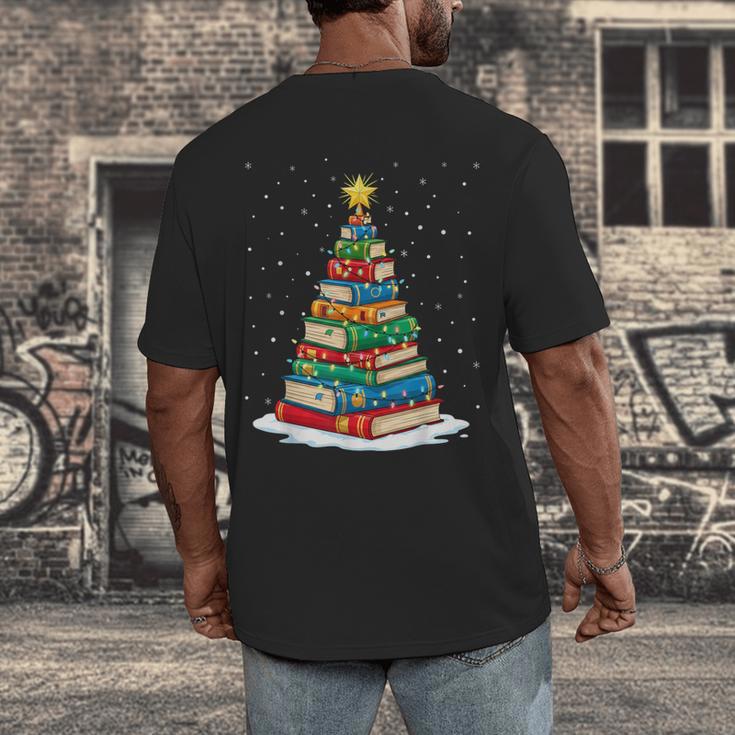 Book Christmas Tree Xmas Lights Book Lover Teacher Librarian Men's Back Print T-Shirt