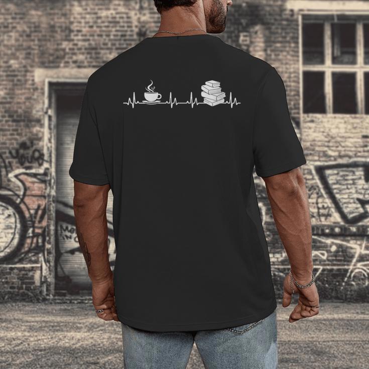 Book And Coffee Heartbeat Books Lovers Men's Back Print T-Shirt