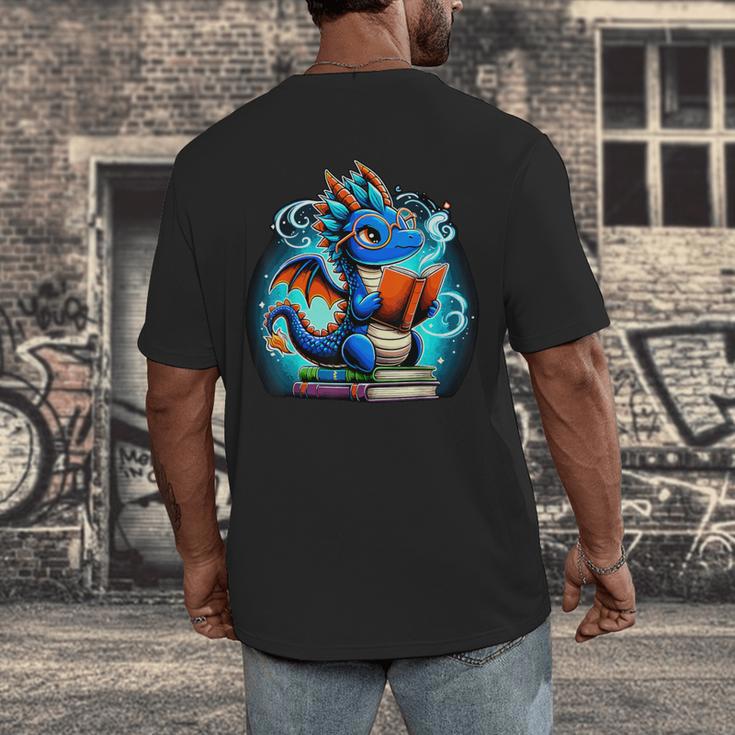 Book Dragon Reading Lover Men's Back Print T-Shirt