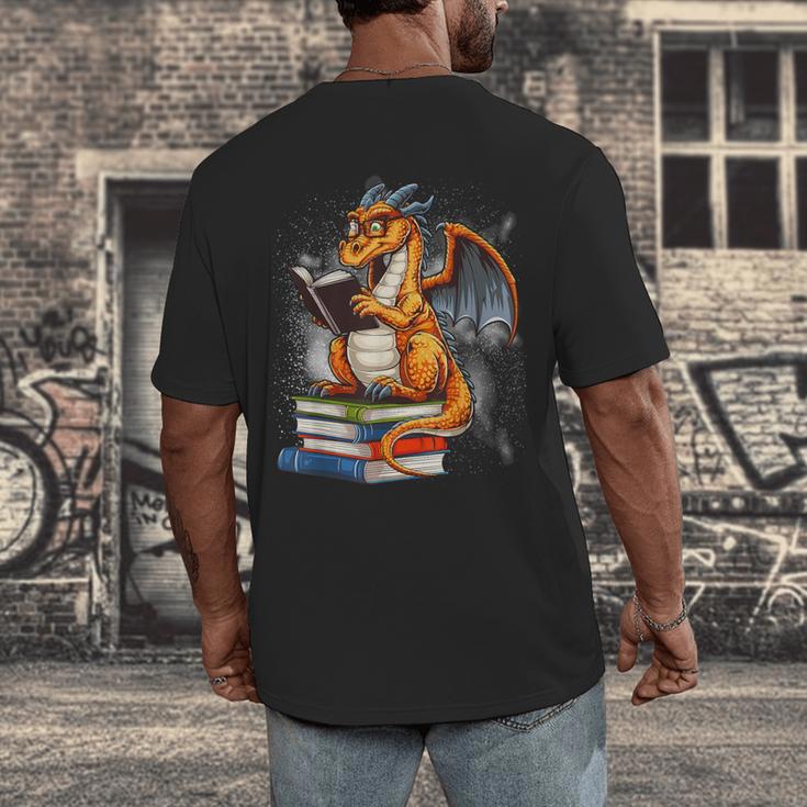 Book Dragon Reading Book Lover Men's Back Print T-Shirt Book Dragon Reading Book Lover Men's Back Print T-Shirt