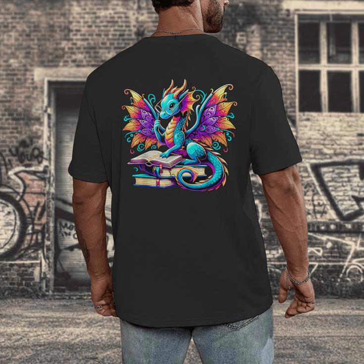 Book Dragon Reading Men's Back Print T-Shirt Book Dragon Reading Men's Back Print T-Shirt