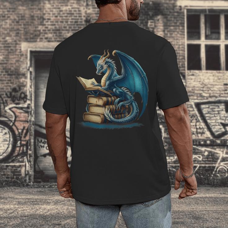 Book Lover Bookworm Reading Books Dragon Sci-Fi Character Men's Back Print T-Shirt Book Lover Bookworm Reading Books Dragon Sci-Fi Character Men's Back Print T-Shirt