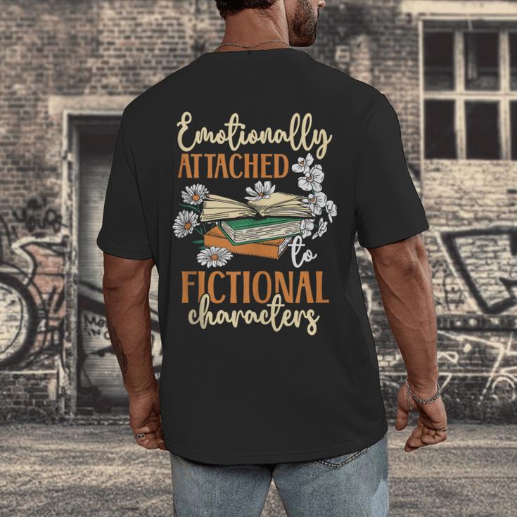 Book Lover Emotionally Attached To Fictional Characters Men's Back Print T-Shirt Book Lover Emotionally Attached To Fictional Characters Men's Back Print T-Shirt