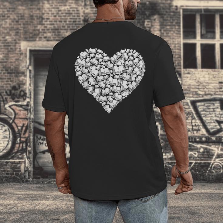 Book Lover Heart Shape Reading Librarian Library Teacher Men's Back Print T-Shirt