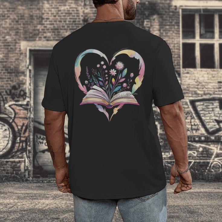 Book Lover Heart Shaped Reading Art Bookworm Men's Back Print T-Shirt