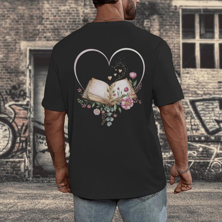 Book Lover Heart Shaped Reading Art Librarian Men's Back Print T-Shirt