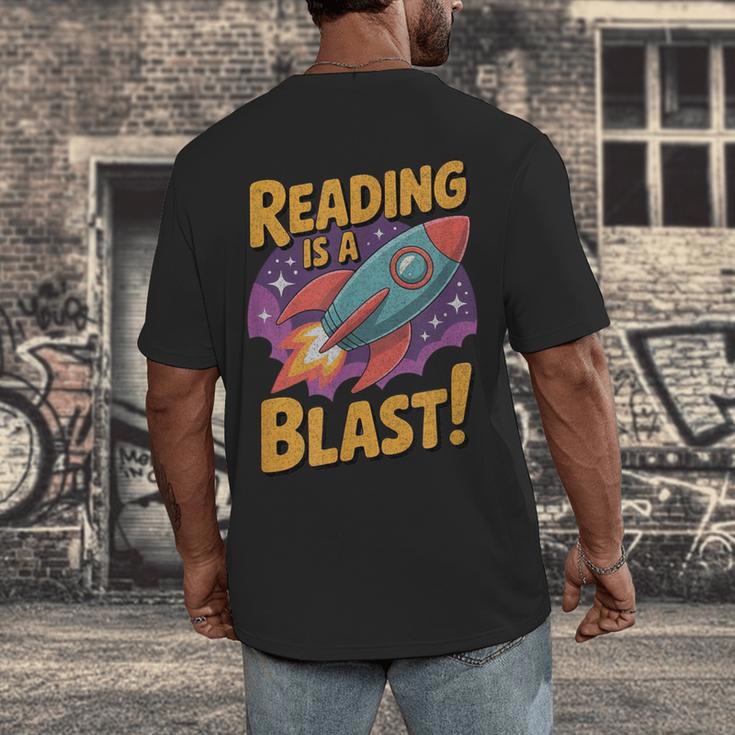 Book Lover Kids And Adults Reading Is a Blast Rocket Ship Men's Back Print T-Shirt