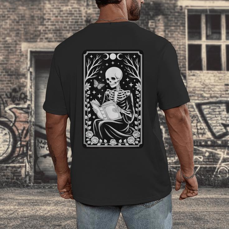 Book Lover The Reader Tarot Card Skeleton Reading Men's Back Print T-Shirt