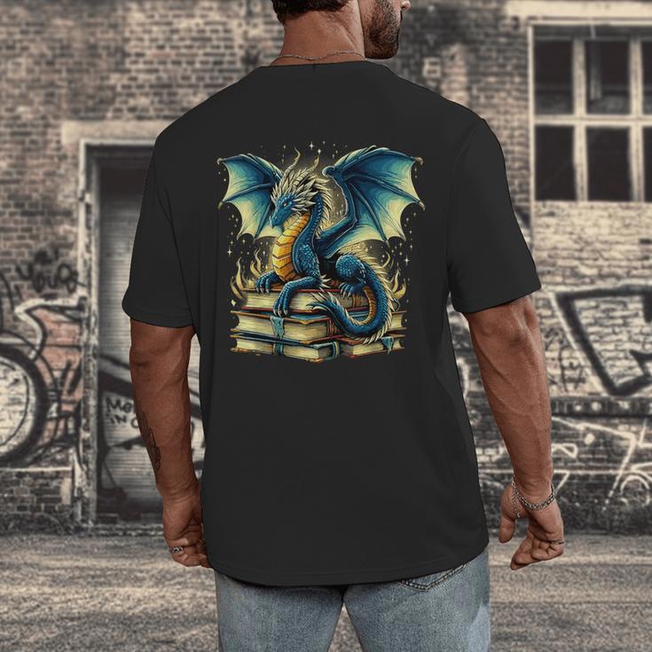 Book Lover Reading Fantasy Dragon Men's Back Print T-Shirt