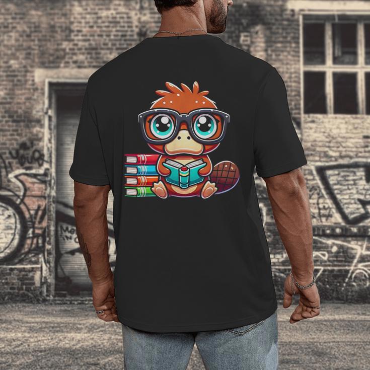 Book Lover Reading Platypus Men's Back Print T-Shirt