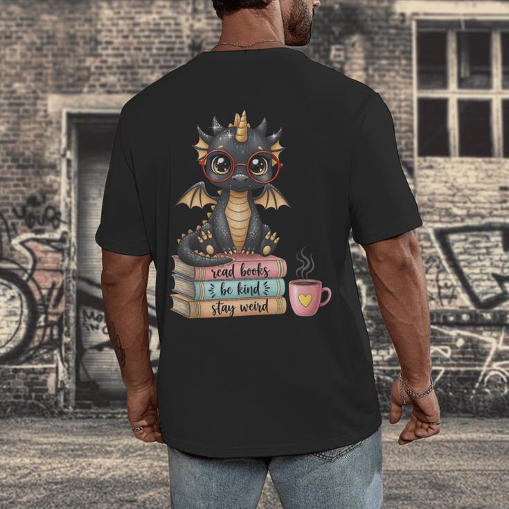 Book Lover Stay Weird Be Kind Read Books Baby Dragon Men's Back Print T-Shirt