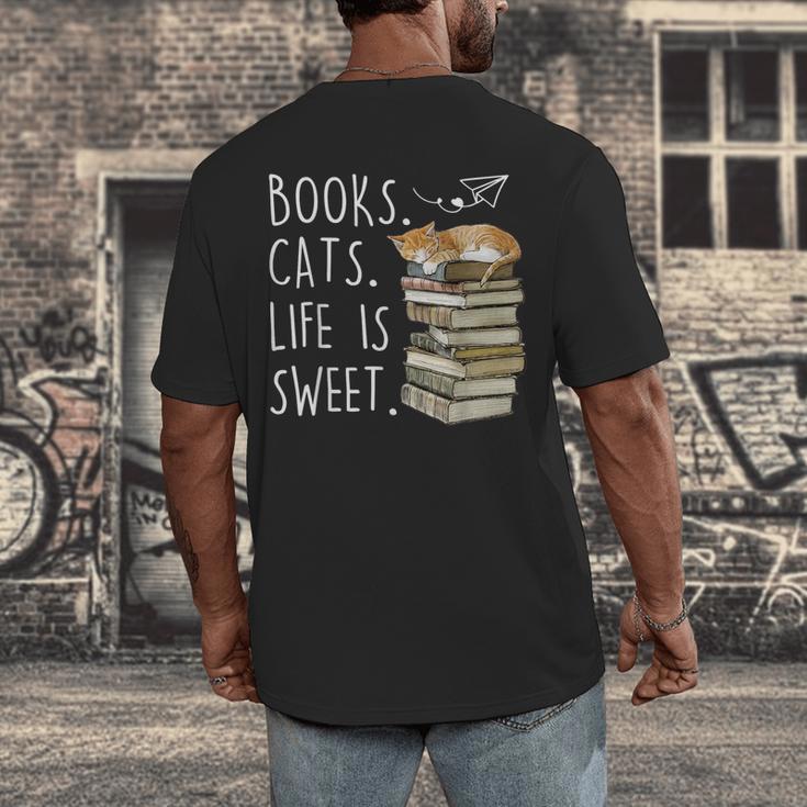 Book Lovers Books Cats Life Is Sweet Cat Lovers Men's Back Print T-Shirt Book Lovers Books Cats Life Is Sweet Cat Lovers Men's Back Print T-Shirt