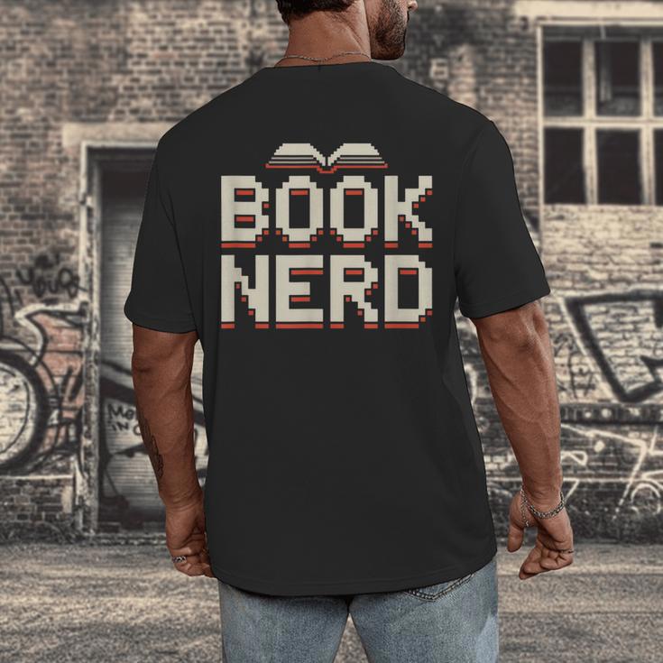 Book Nerd Retro Pixel Reading Librarian Aesthetic Men's Back Print T-Shirt