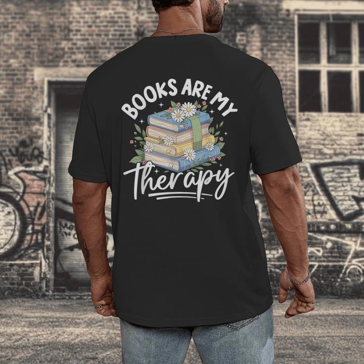 Book Are My Therapy Aesthetic Bookish Reading Men's Back Print T-Shirt Book Are My Therapy Aesthetic Bookish Reading Men's Back Print T-Shirt