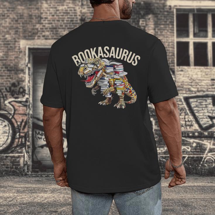 Book Reading Dinosaur T-Rex Dino Bookworm Men's Back Print T-Shirt
