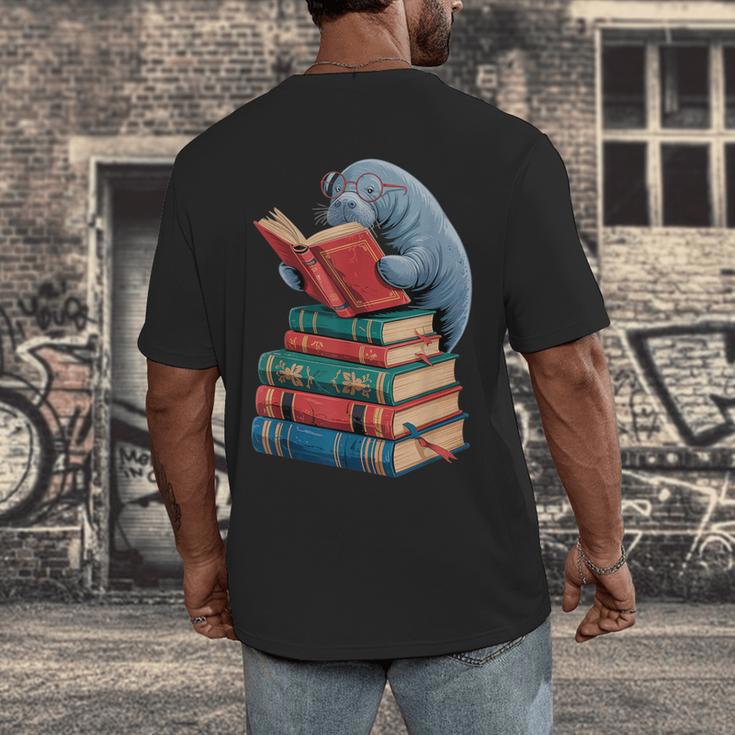 Book Reading Book Reader Manatees Sea Animal Sea Cow Manatee Men's Back Print T-Shirt