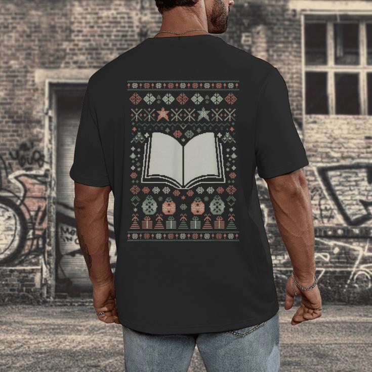 Book Reading Ugly Christmas Men's Back Print T-Shirt